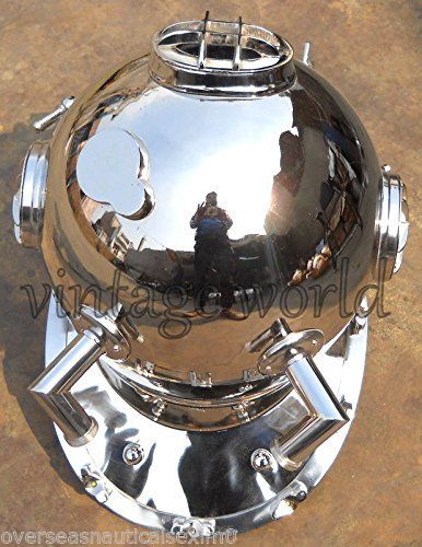 Antique Style Chrome Finish US Navy Diving Divers Helmet Vintage Gift Decor 18"