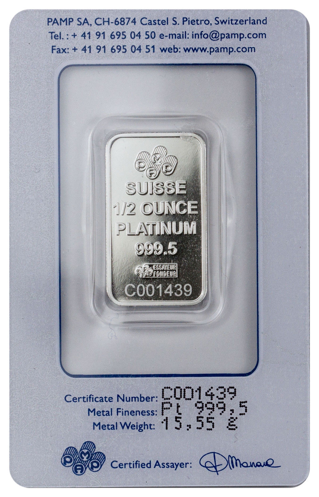 PAMP Fortuna 1/2 oz. Platinum Bar In Assay SKU45790