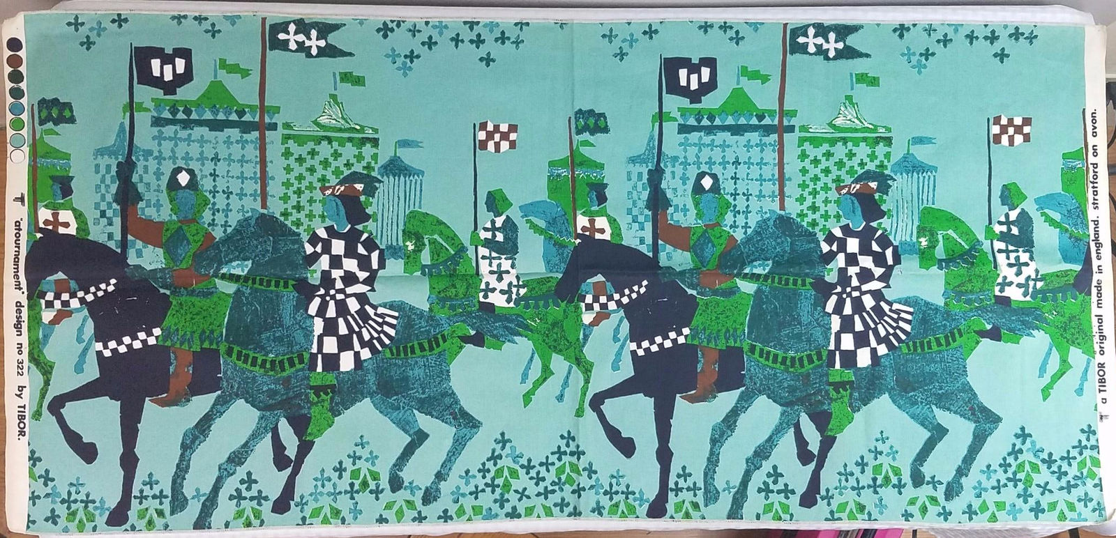 Tibor Reich Fabric Art Panel 48x22" MCM Tournament Linen 1960s Decor Shakespeare