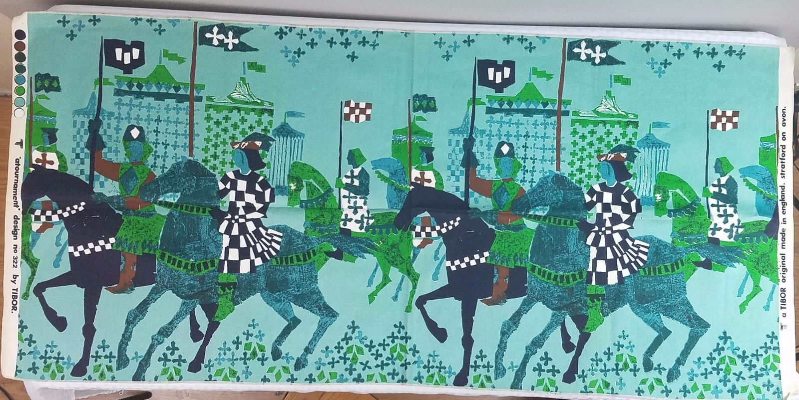 Tibor Reich Fabric Art Panel 48x22" MCM Tournament Linen 1960s Decor Shakespeare