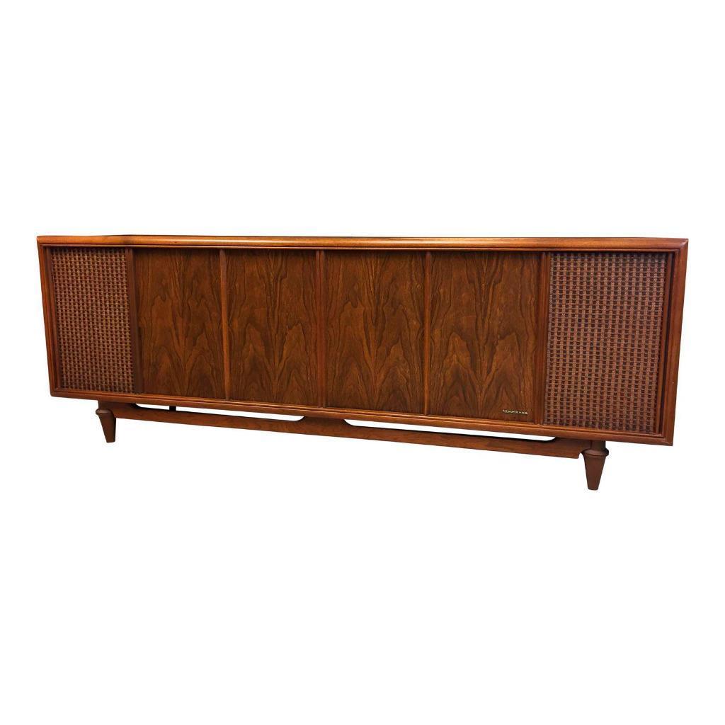 Vintage DANISH MODERN RECORD CONSOLE credenza cabinet mid century bar table long
