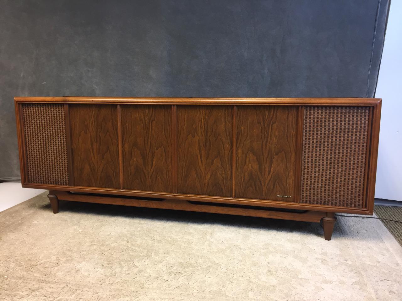 Vintage DANISH MODERN RECORD CONSOLE credenza cabinet mid century bar table long