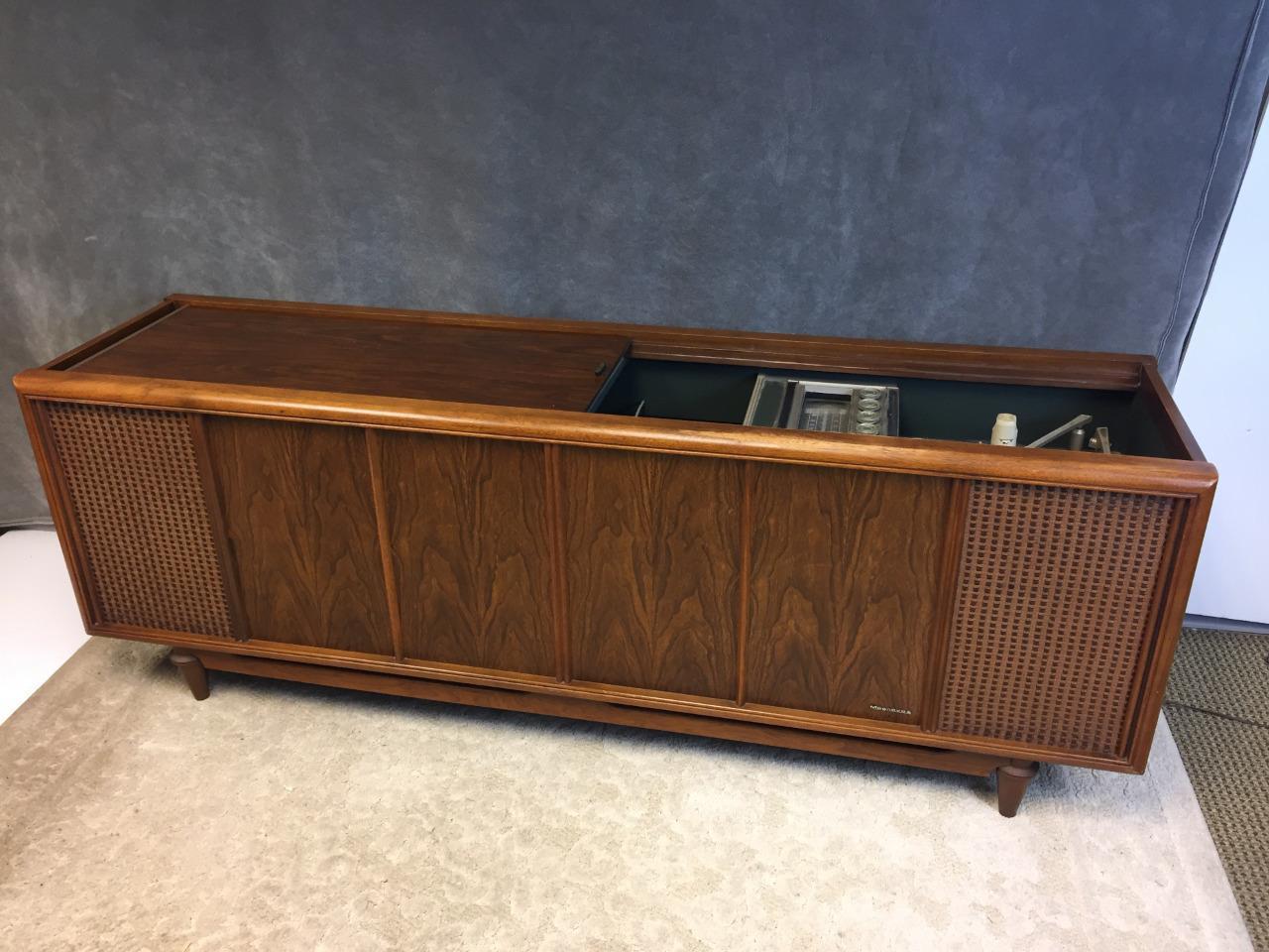 Vintage DANISH MODERN RECORD CONSOLE credenza cabinet mid century bar table long