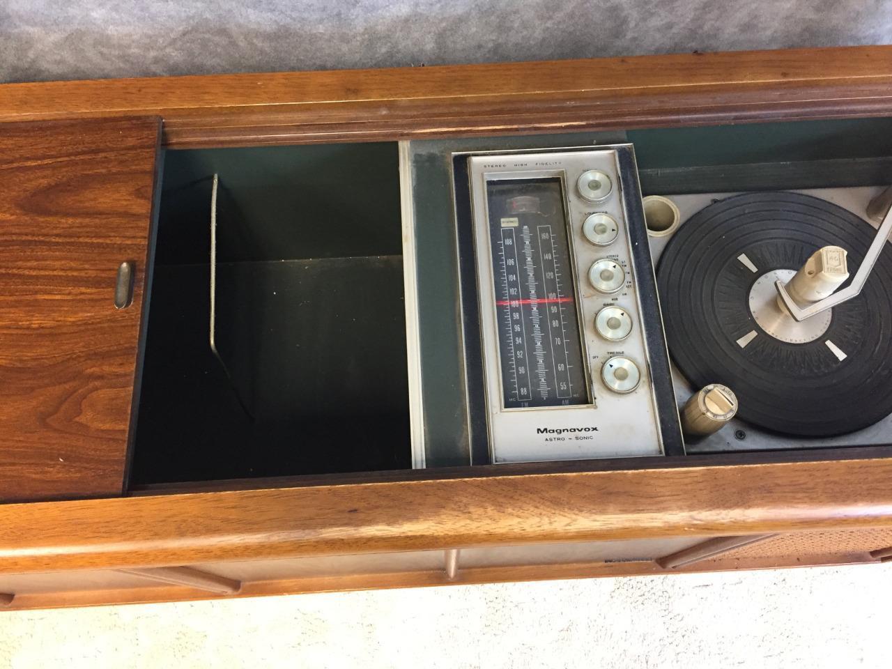 Vintage DANISH MODERN RECORD CONSOLE credenza cabinet mid century bar table long