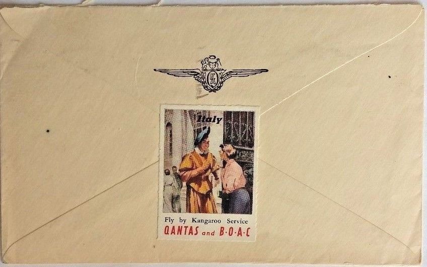 AUSTRALIA 1955 QANTAS COVER WITH NICE AIRMAIL LABEL & PROMO LABEL TO KUWAIT