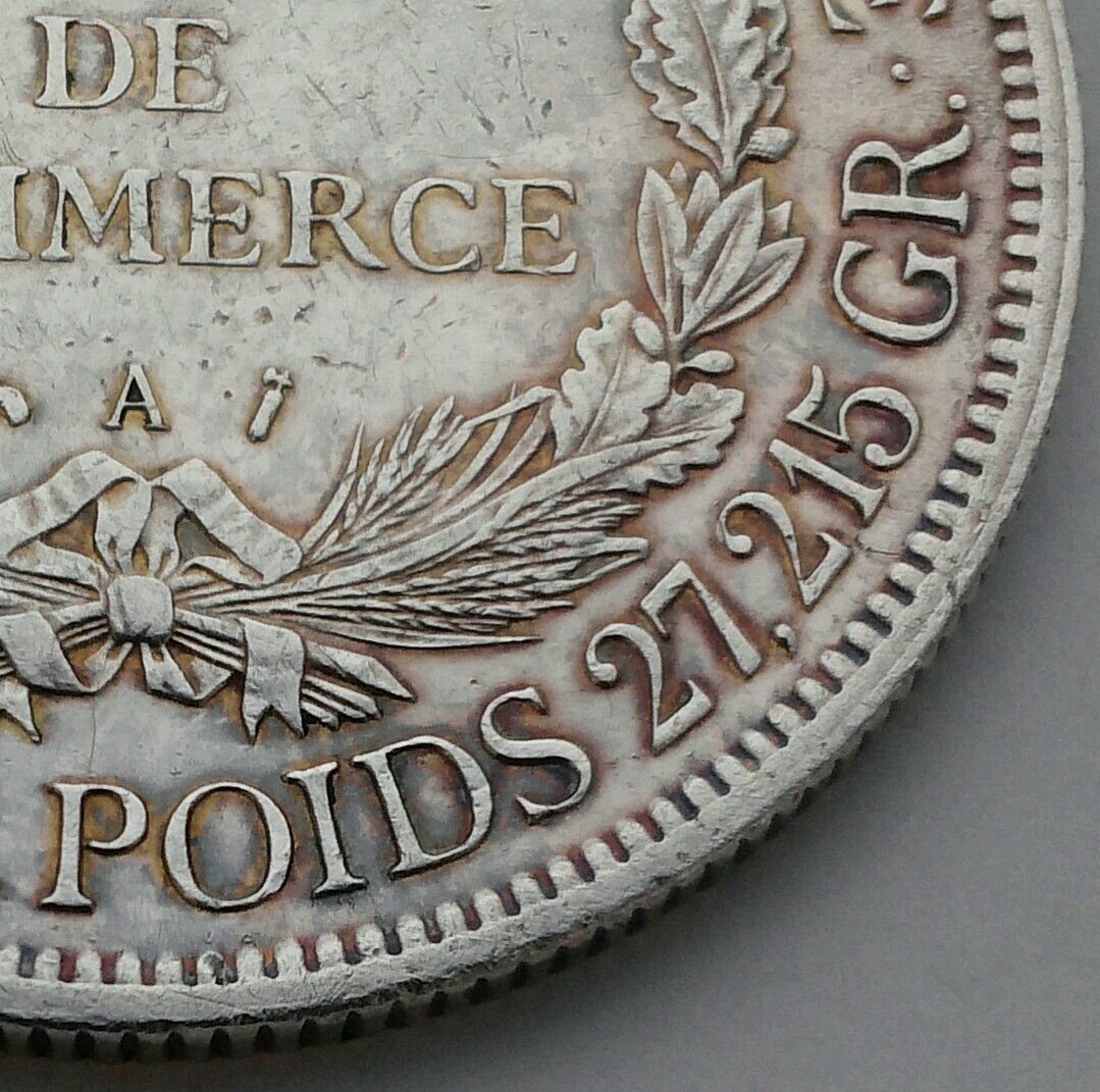 INDO-CHINA FRENCH 1 Piastre 1887A. KM#5. .900 Silver Crown Dollar coin. Vietnam