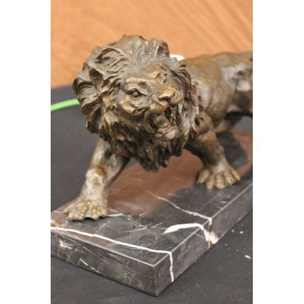 Angry Hungry Male Lion Marble Base Figurine Art Deco Figure LRG Bronze Sculpture