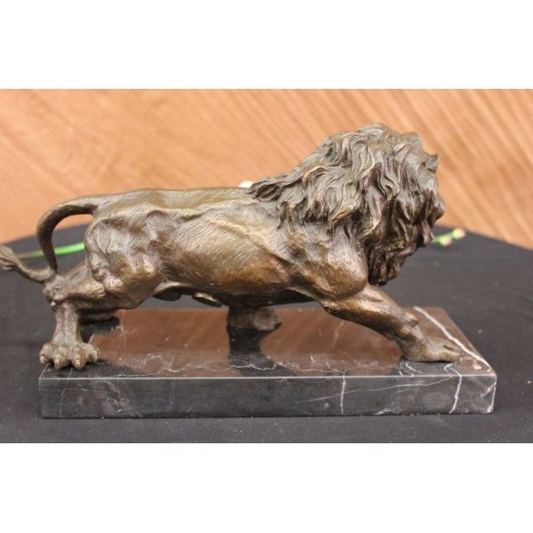 Angry Hungry Male Lion Marble Base Figurine Art Deco Figure LRG Bronze Sculpture