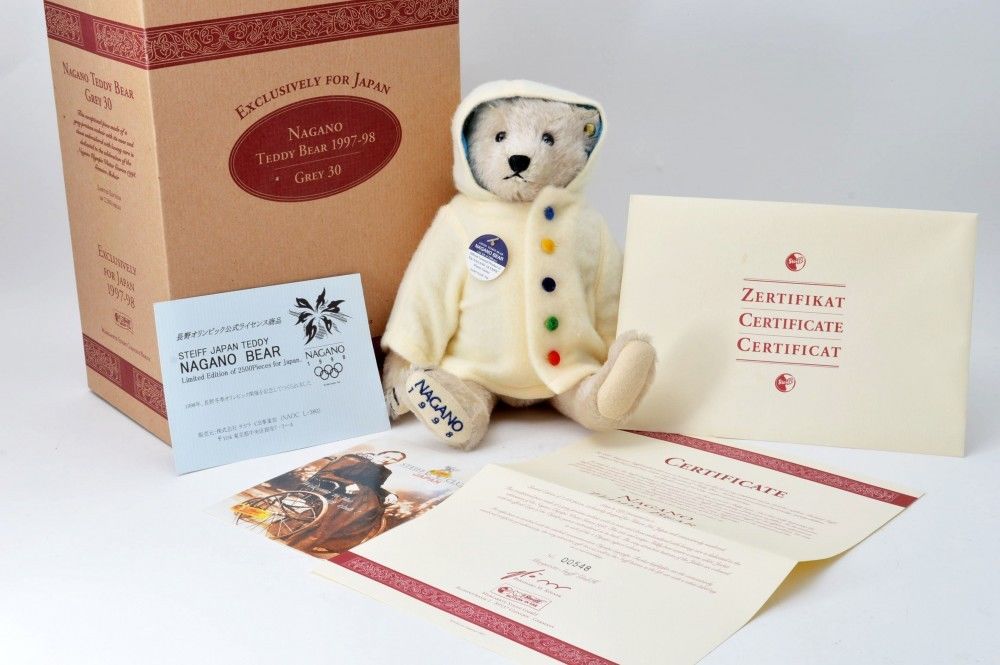 New Japanese Steiff Teddy Bear NAGANO Grey Limited Edition 1997-98 (mn31)