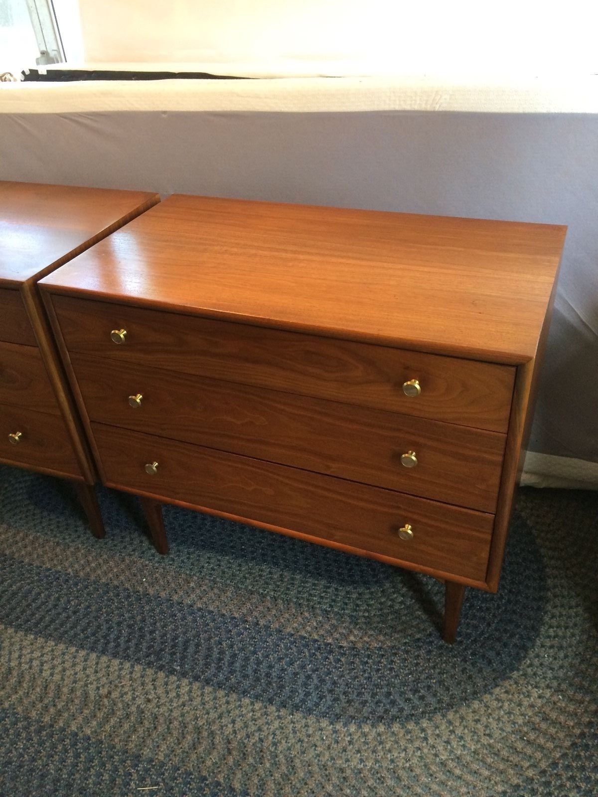 PAIR MID CENTURY MODERN DREXEL DRESSER KIPP STEWART WALNUT BACHELOR CHESTS