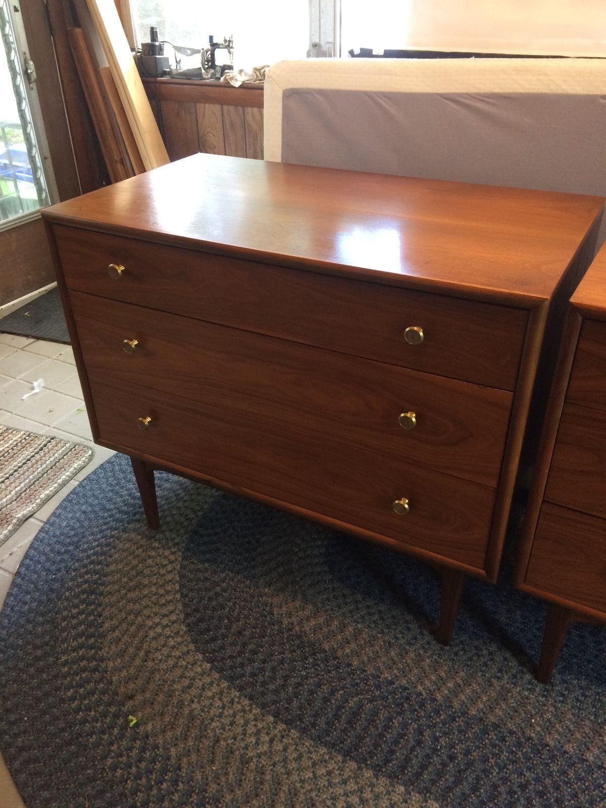 PAIR MID CENTURY MODERN DREXEL DRESSER KIPP STEWART WALNUT BACHELOR CHESTS