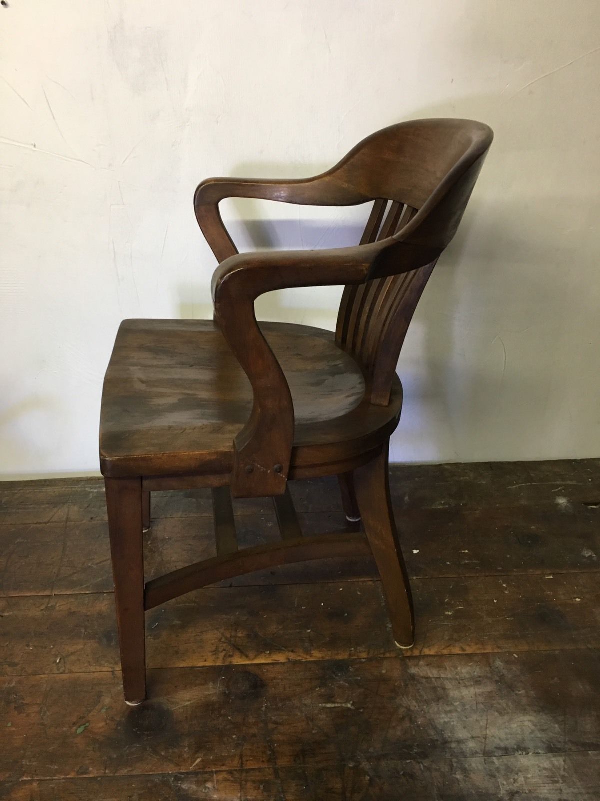 Antique Vintage Lawyers Bankers Library Oak Desk Barrel Back Arm Chair