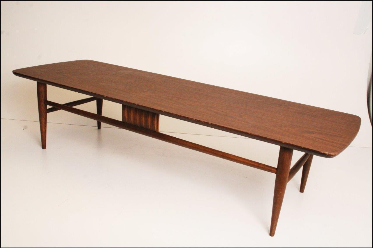 Danish Modern COFFEE TABLE wood mid century vintage surfboard brown WILL SHIP