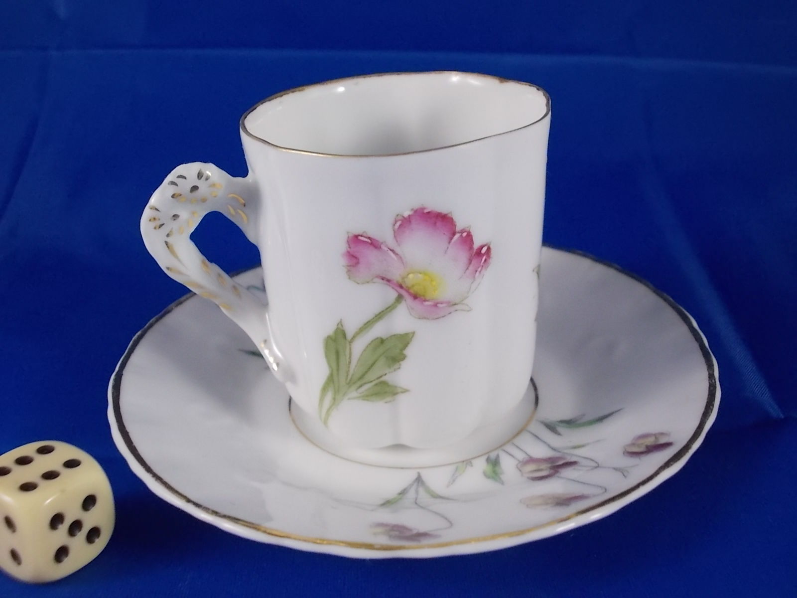 Antique Art Nouveau MOCCHA CUP WITH FLOWERS PAINTING Porcelain Collection Cup