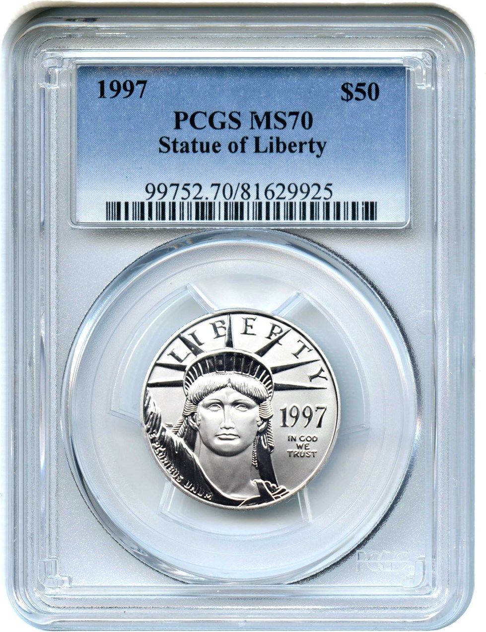 1997 Platinum Eagle $50 PCGS MS70 - Statue Liberty 1/2 oz