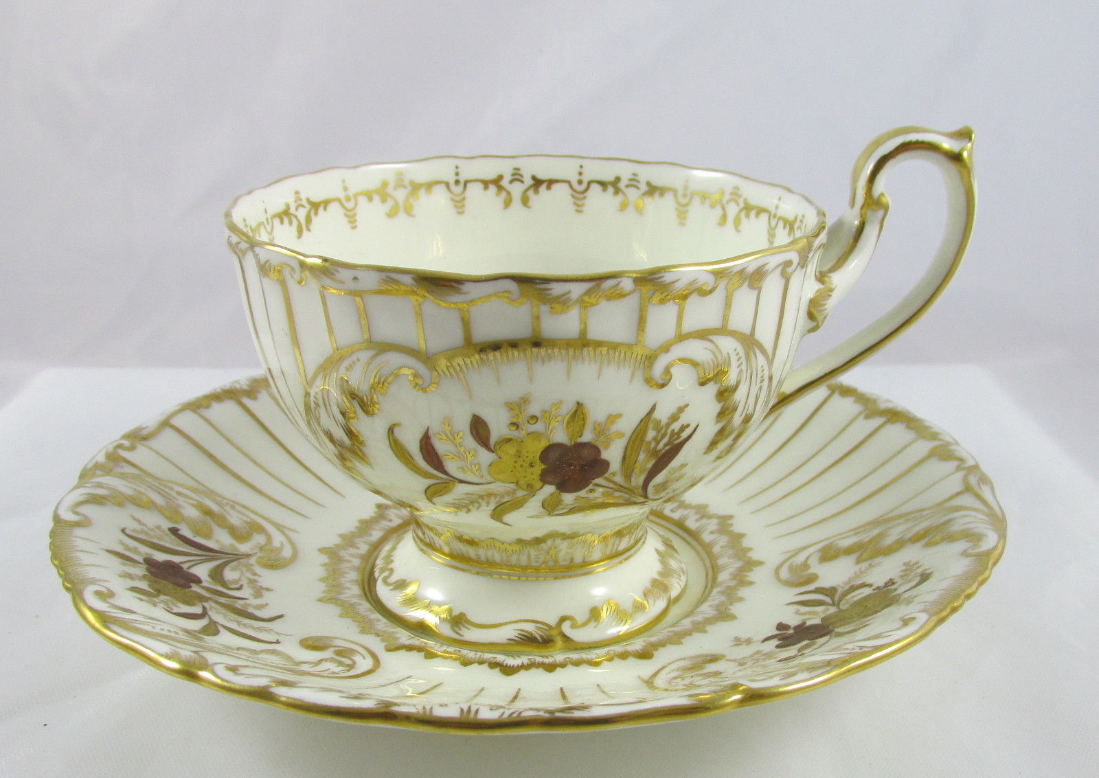 Antique Cauldon Fine China Cup&Saucer Hand Painted Raised Gold Gilt Flowers