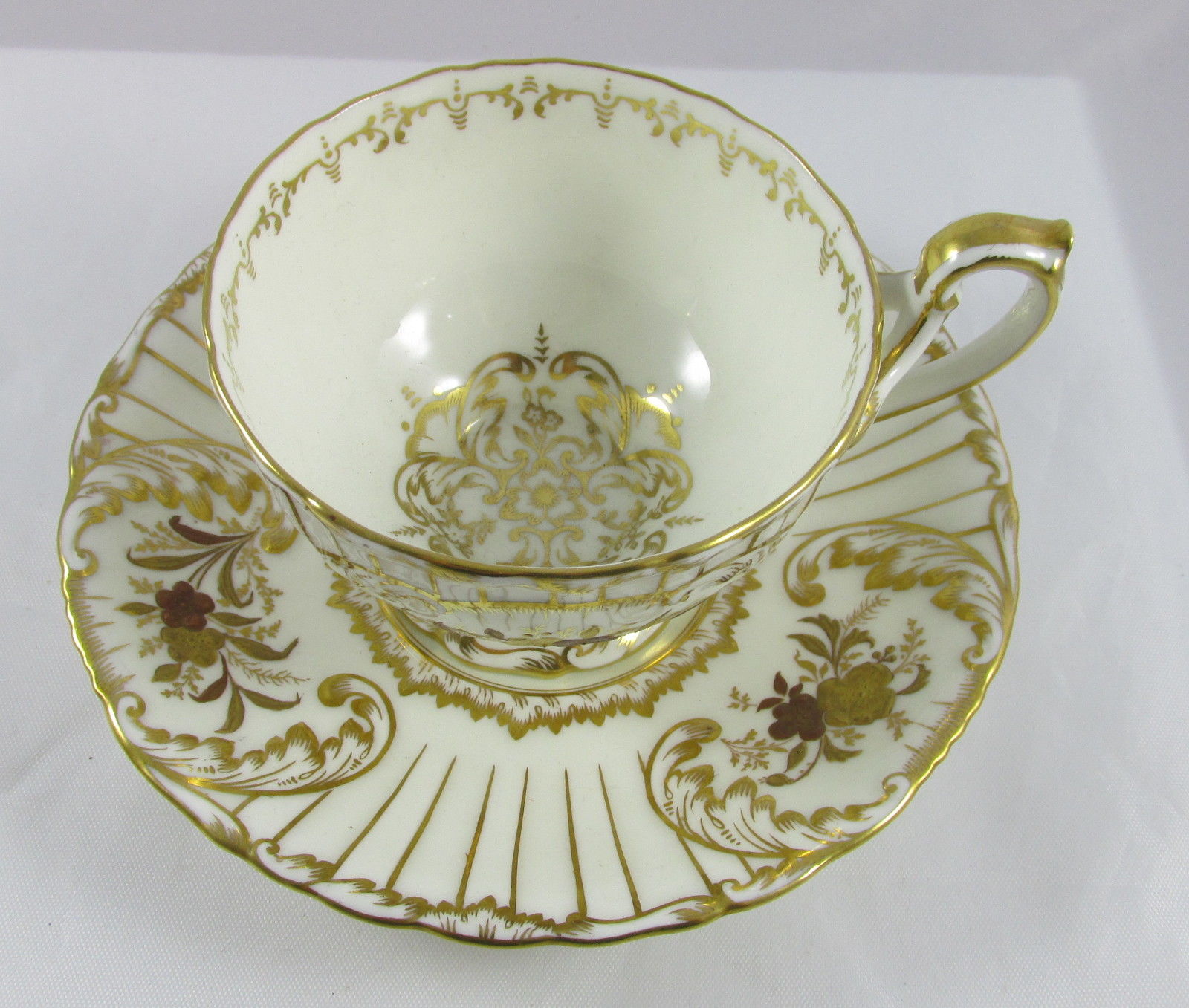 Antique Cauldon Fine China Cup&Saucer Hand Painted Raised Gold Gilt Flowers