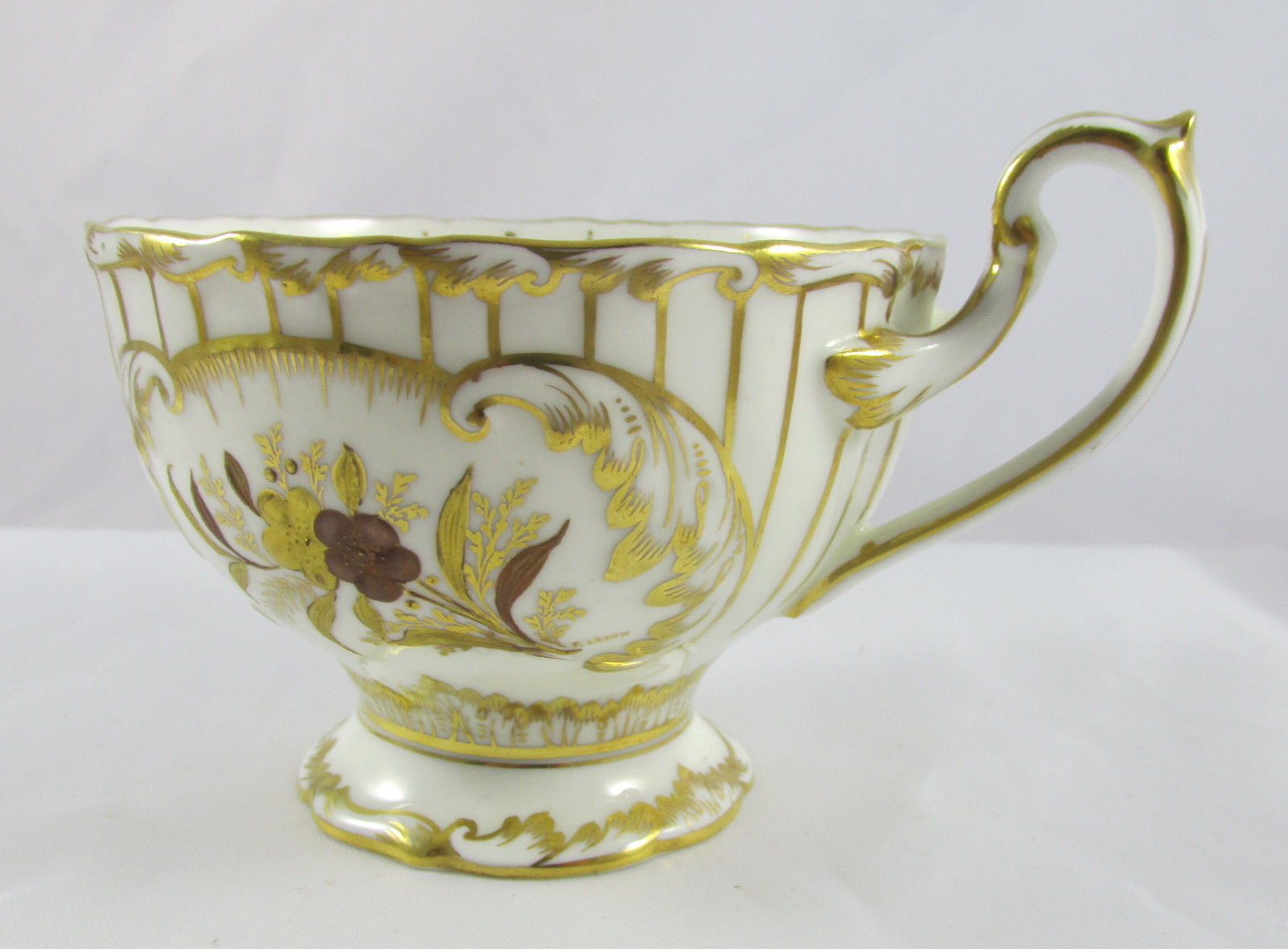 Antique Cauldon Fine China Cup&Saucer Hand Painted Raised Gold Gilt Flowers