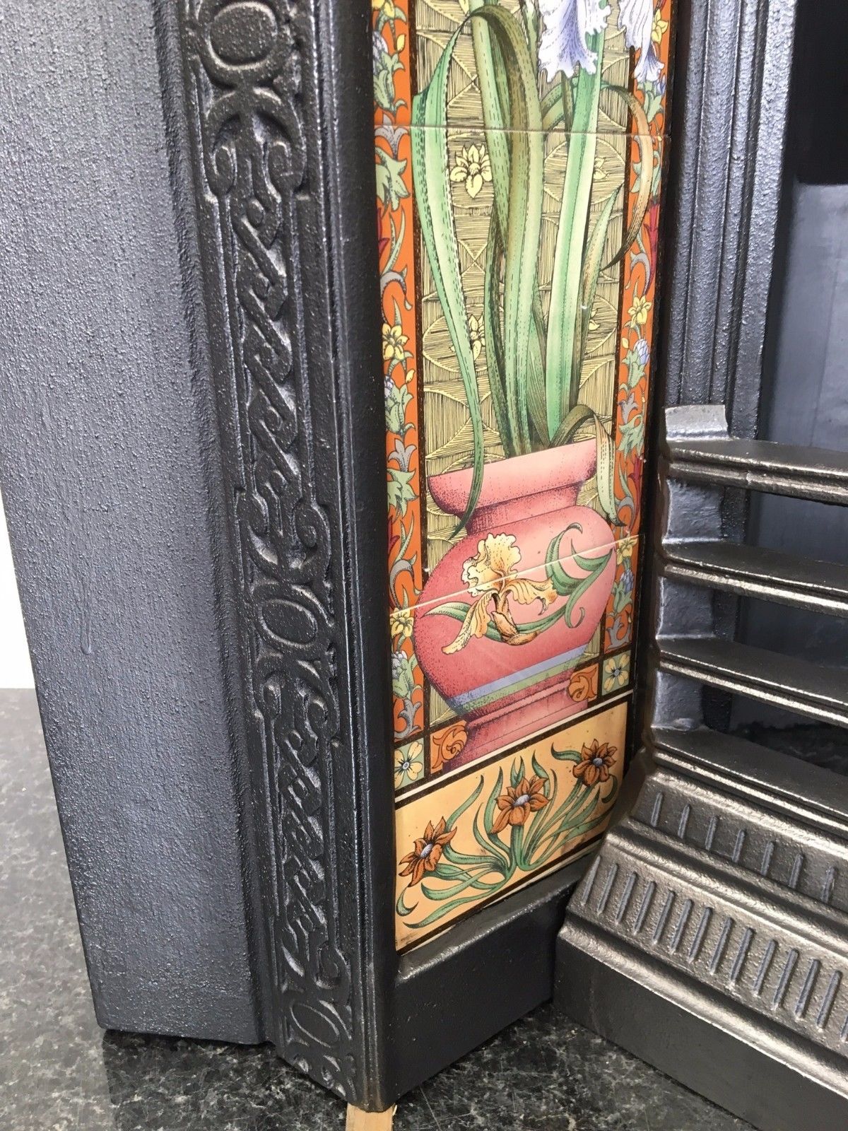 Restored Antique Style Cast Iron Victorian Tiled Insert Fireplace (TA392)