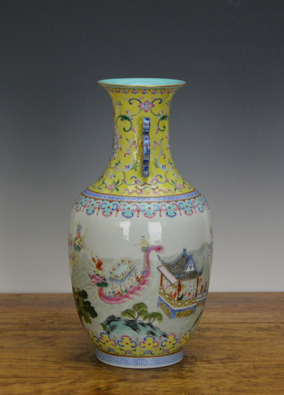 Superb Chinese Marked Famille Rose 100 Boy Dragon Boat Porcelain Vase