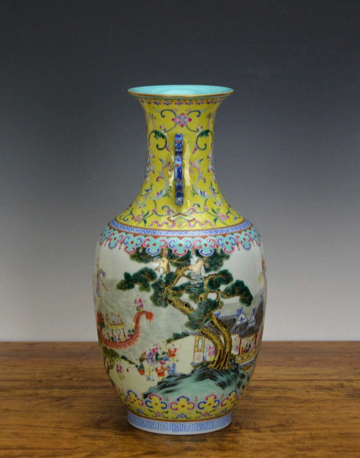 Superb Chinese Marked Famille Rose 100 Boy Dragon Boat Porcelain Vase