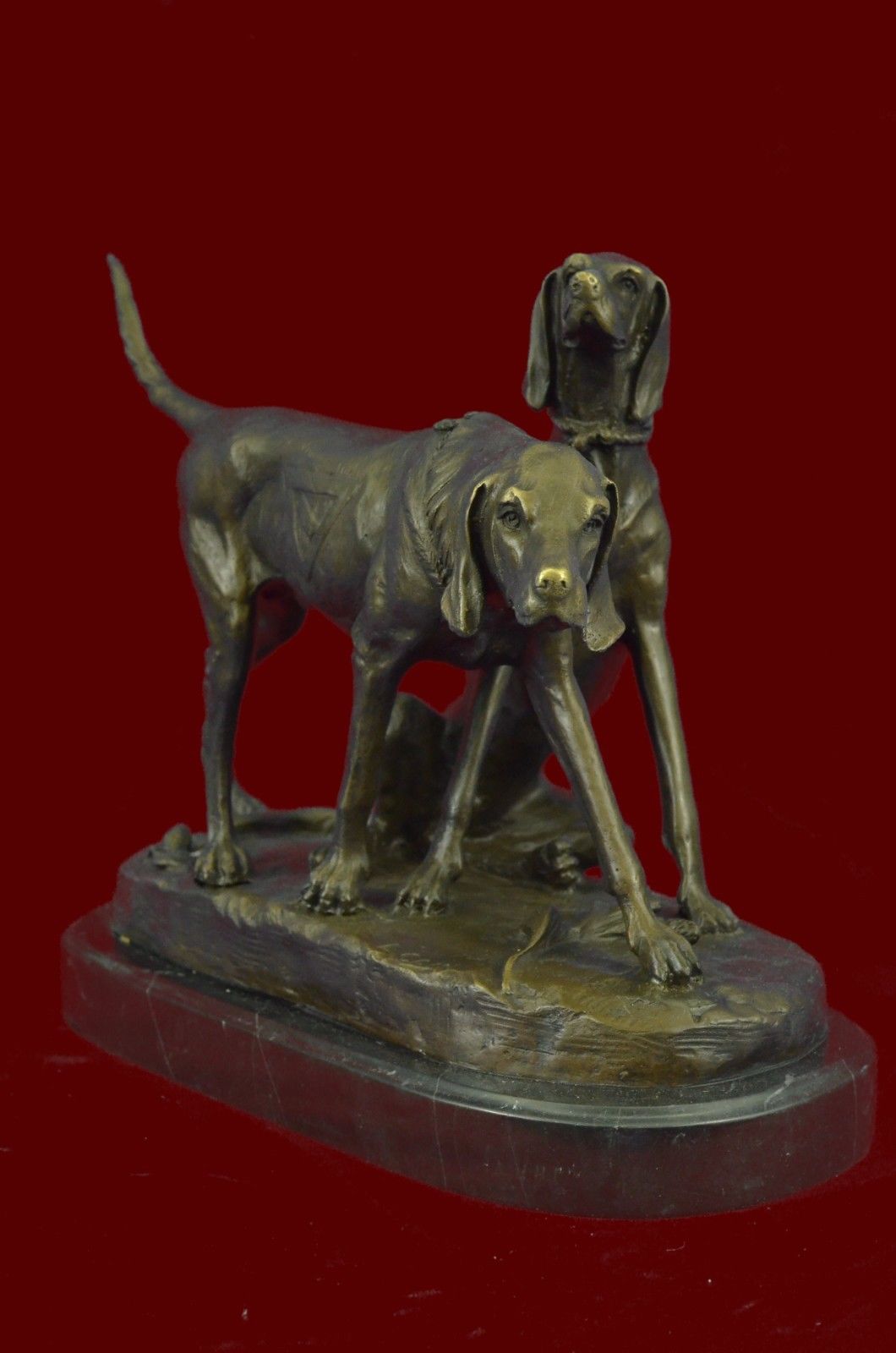 SIGNED VINTAGE HUNTING DOGS ART DECO MARBLE BASE FIGURINE GIFT Bronze Sculpture