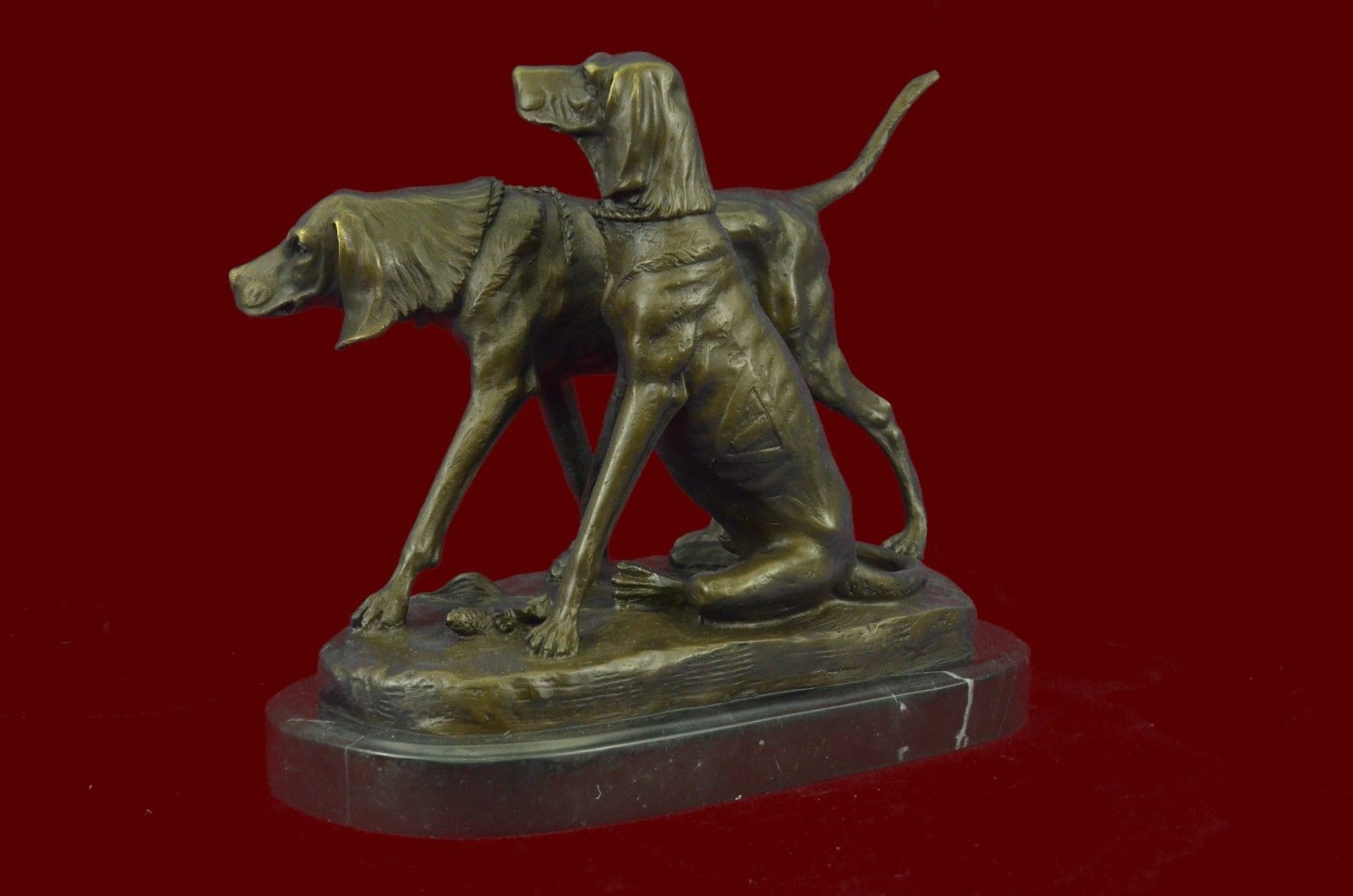 SIGNED VINTAGE HUNTING DOGS ART DECO MARBLE BASE FIGURINE GIFT Bronze Sculpture