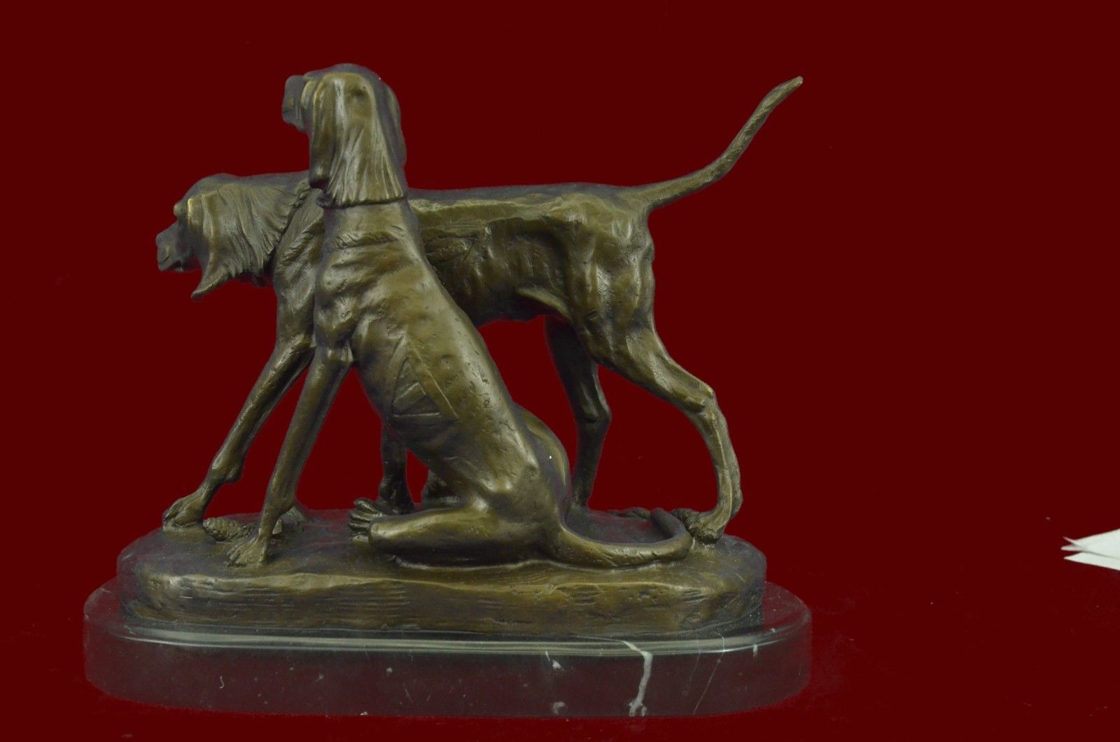 SIGNED VINTAGE HUNTING DOGS ART DECO MARBLE BASE FIGURINE GIFT Bronze Sculpture