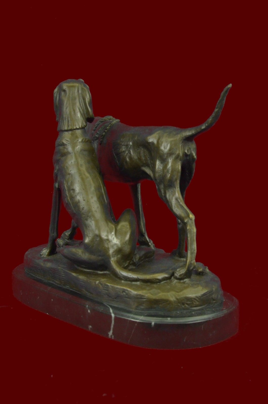 SIGNED VINTAGE HUNTING DOGS ART DECO MARBLE BASE FIGURINE GIFT Bronze Sculpture