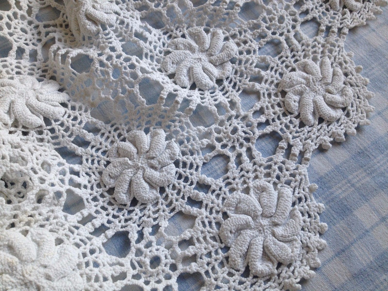 ANTIQUE FRENCH HAND MADE COVERLET - CURTAIN - TABLECLOTH - CROCHET WORK -1900'