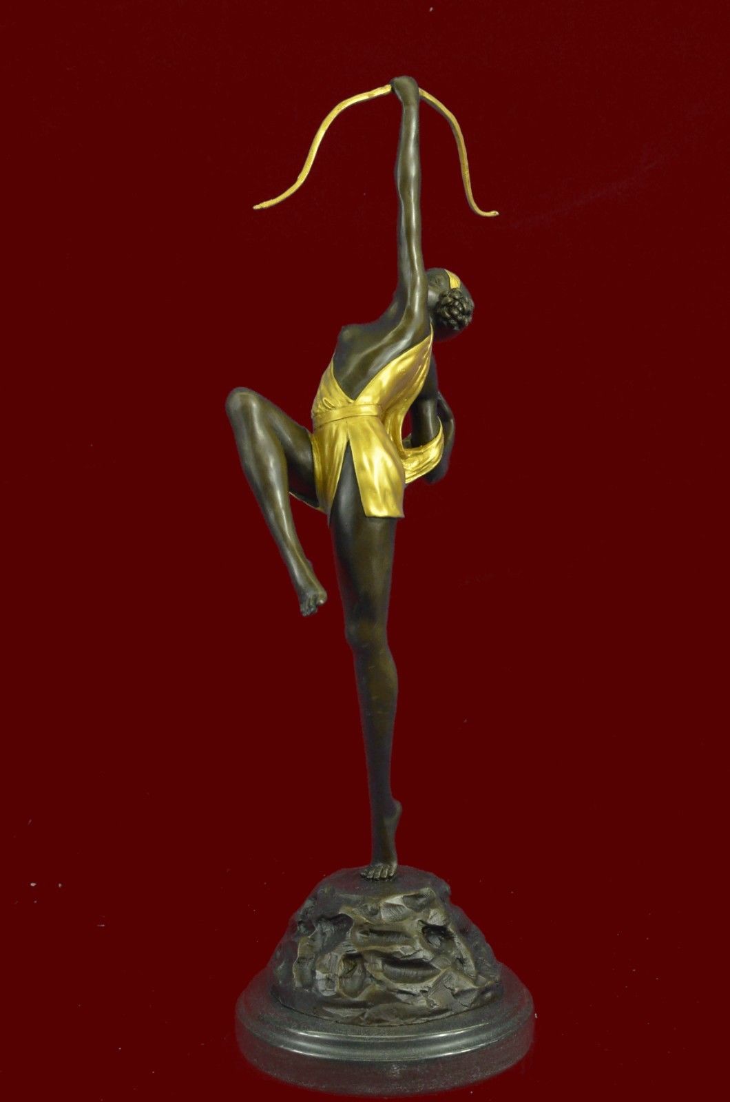 Gold Patina Female Archer Marble Base Figurine Figure Hot Cast Bronze Sculpture