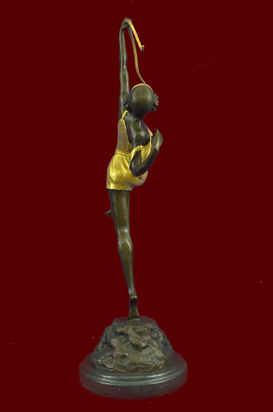 Gold Patina Female Archer Marble Base Figurine Figure Hot Cast Bronze Sculpture