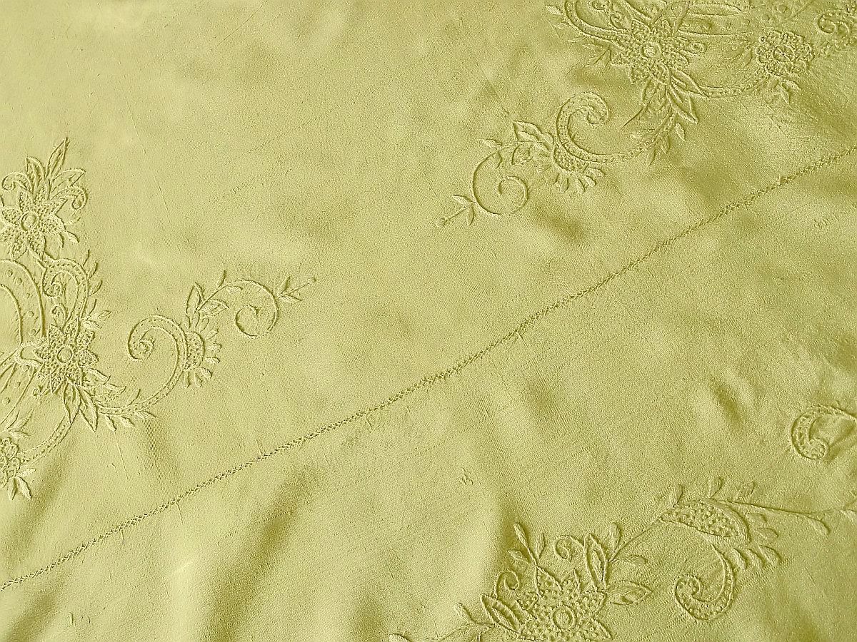 1930's Hand Crewel Embroidered Silk Table Cloth 54" x 48"