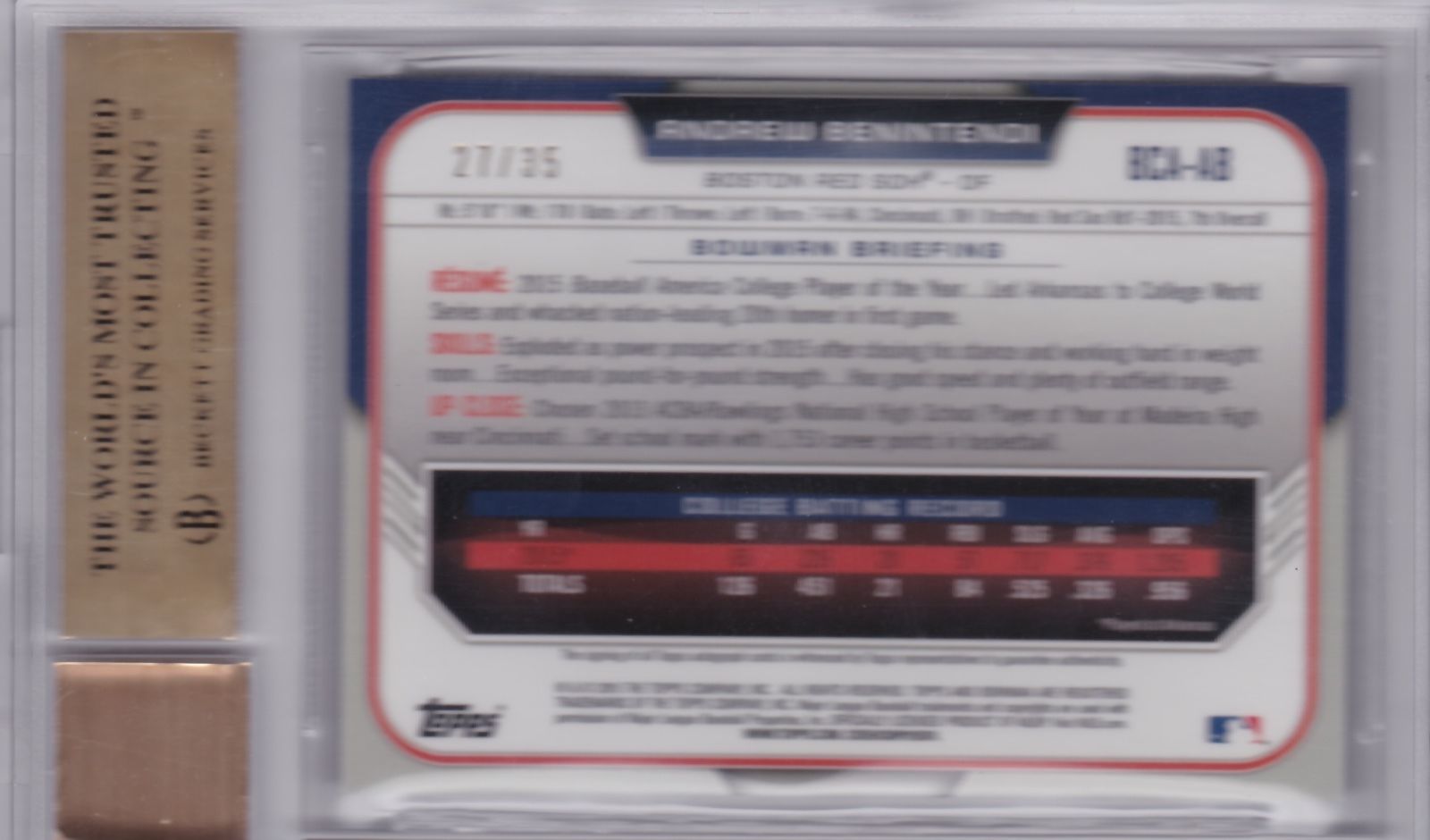 2015 Bowman Chrome Black Andrew Benintendi Auto RC Rookie Autograph BGS 9.5