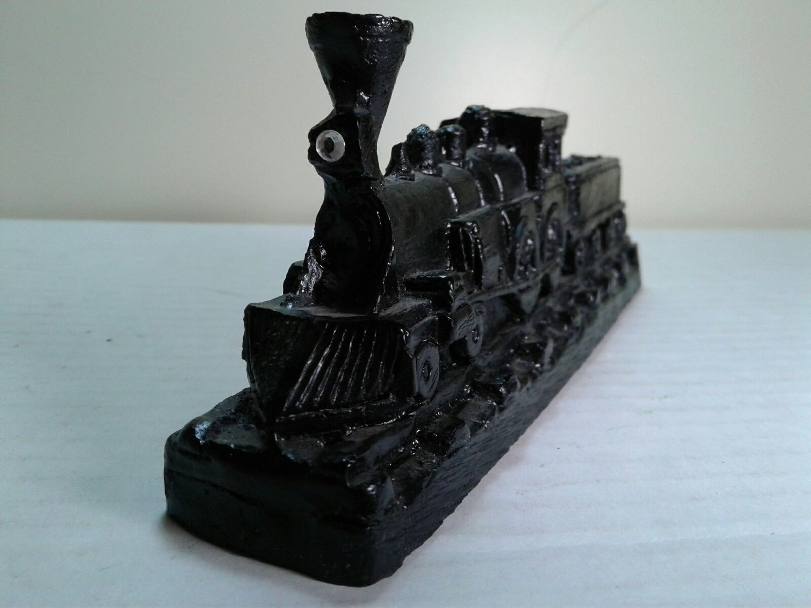 Vintage Hand Crafted Folk Art Train Hand Carved from Coal Signed by Artist 1981