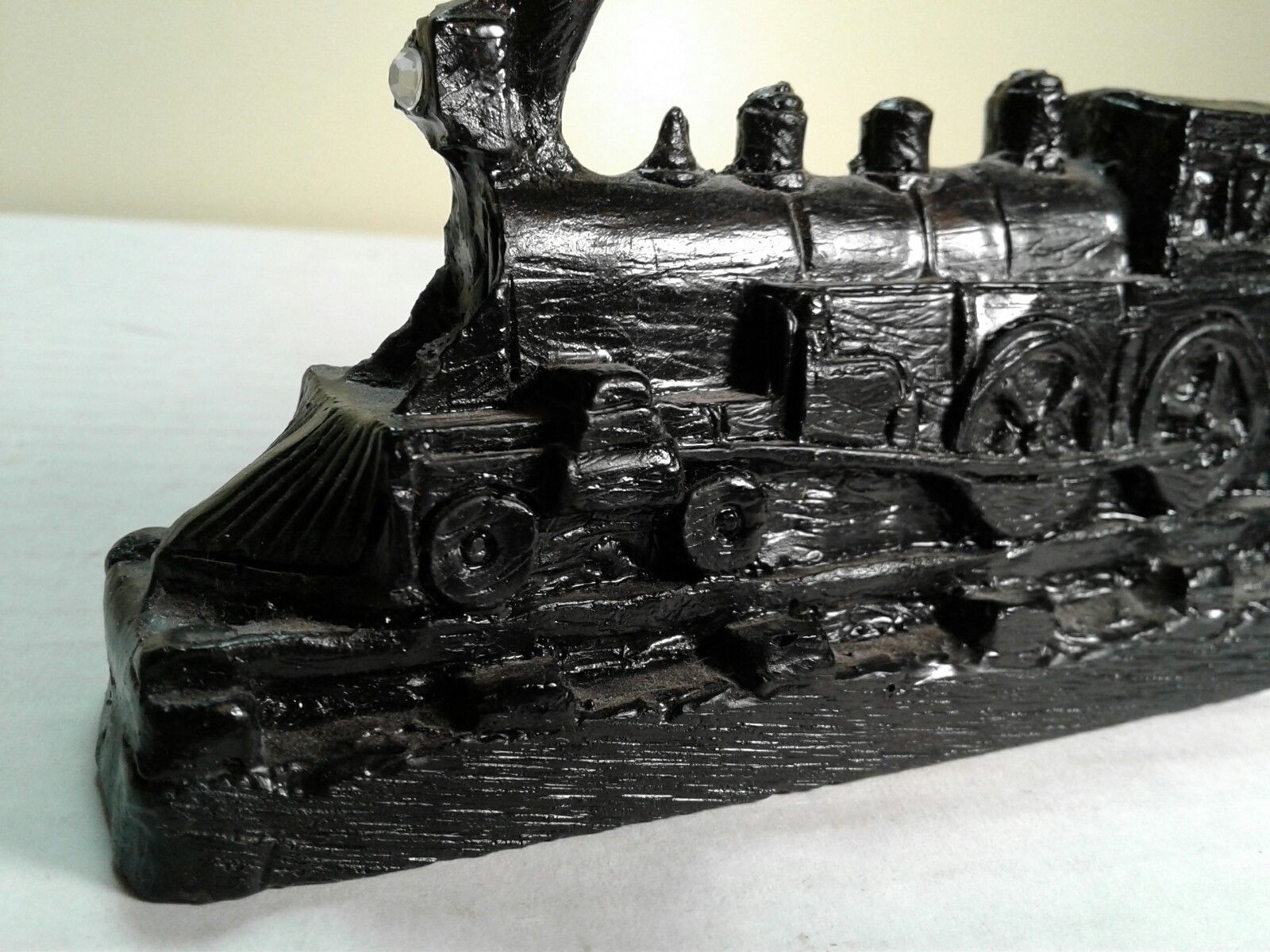 Vintage Hand Crafted Folk Art Train Hand Carved from Coal Signed by Artist 1981