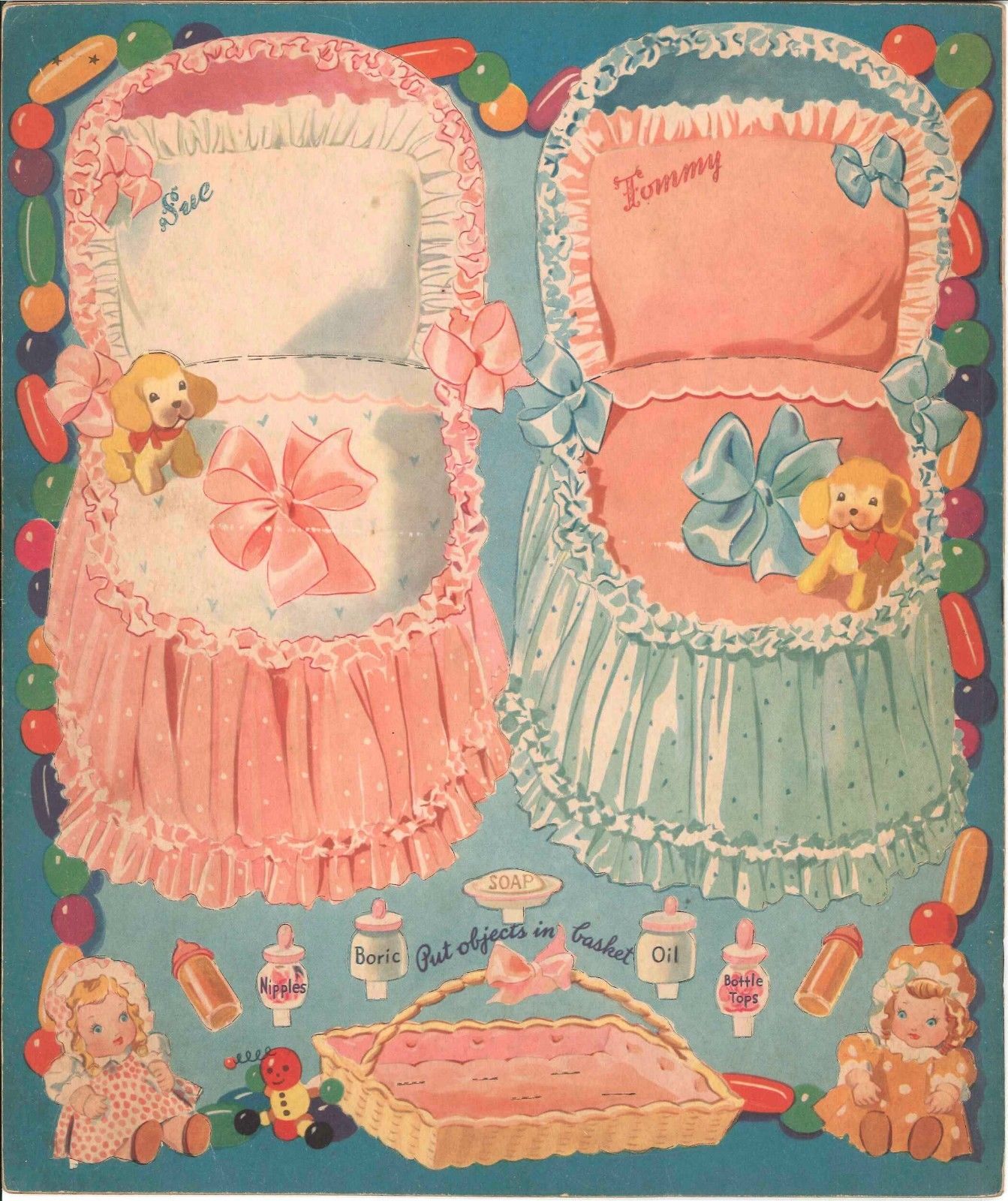 VINTAGE UNCUT 1942 TWIN BABIES PAPER DOLLS ~MERRILL~REPRODUCTION~LO PRICE~HI QUA