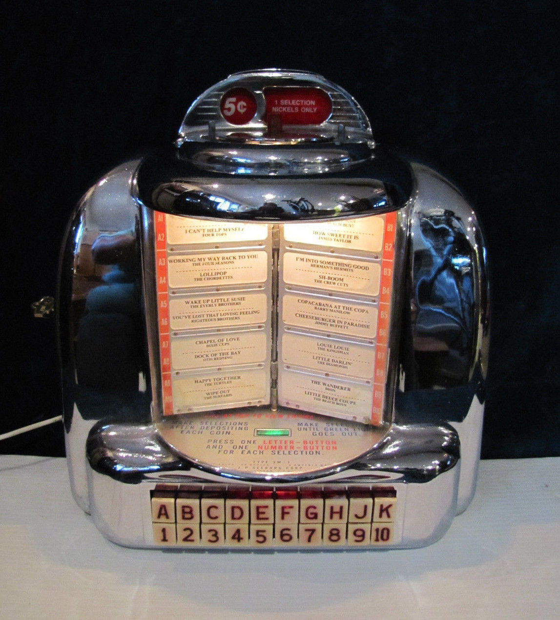 Working Seeburg 3W1 Wallbox Jukebox Shiny Chrome