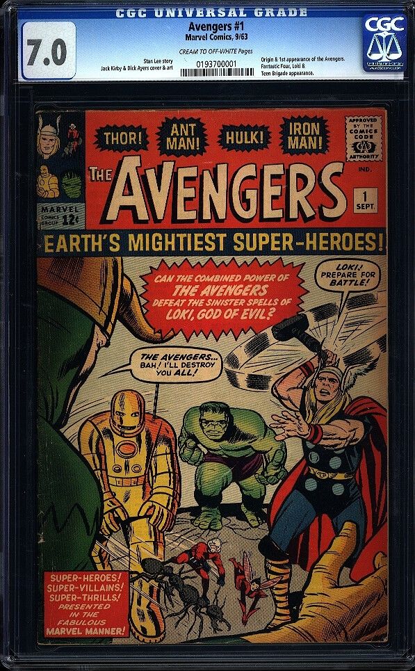 Avengers 1 CGC 7.0 SIlver Age Key Marvel Comic 1st App. Avengers L@@K