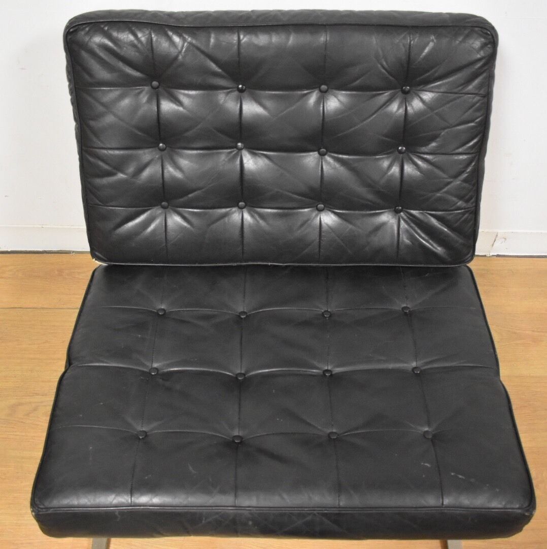 Vintage Barcelona Style Black Leather And Chrome Lounge Chair