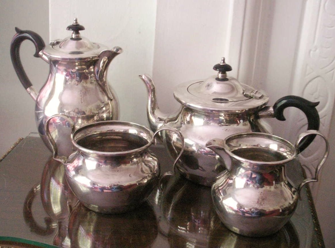 Old Vintage Antique English Silver Plated TW&S EPNS Teapot Set C.1920 4 piece