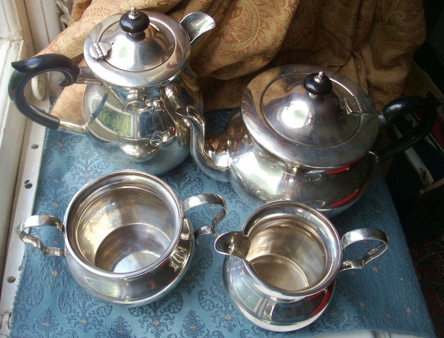 Old Vintage Antique English Silver Plated TW&S EPNS Teapot Set C.1920 4 piece