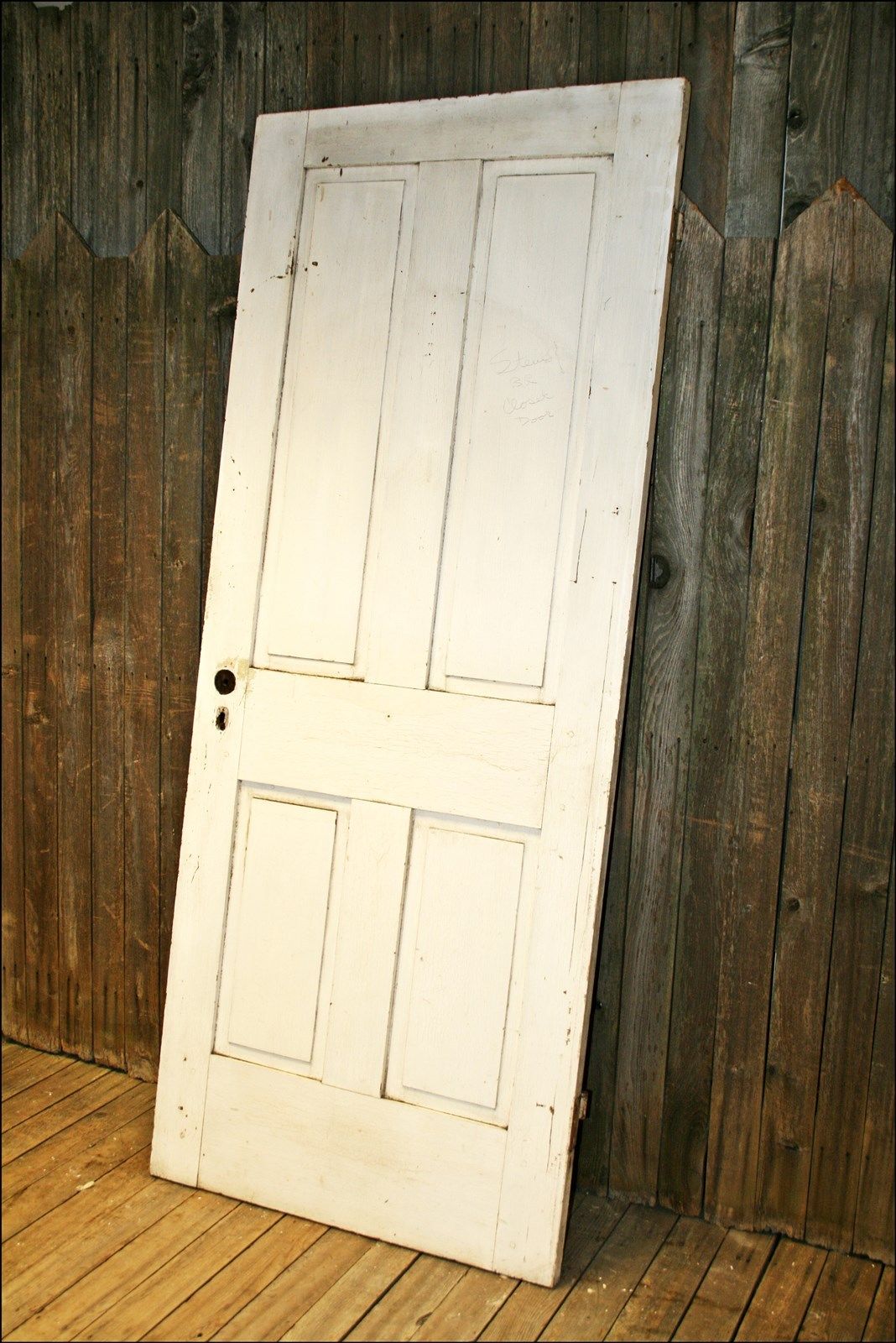 Vintage WOOD DOOR 4 paneled wooden antique shutter architectural salvage old #2