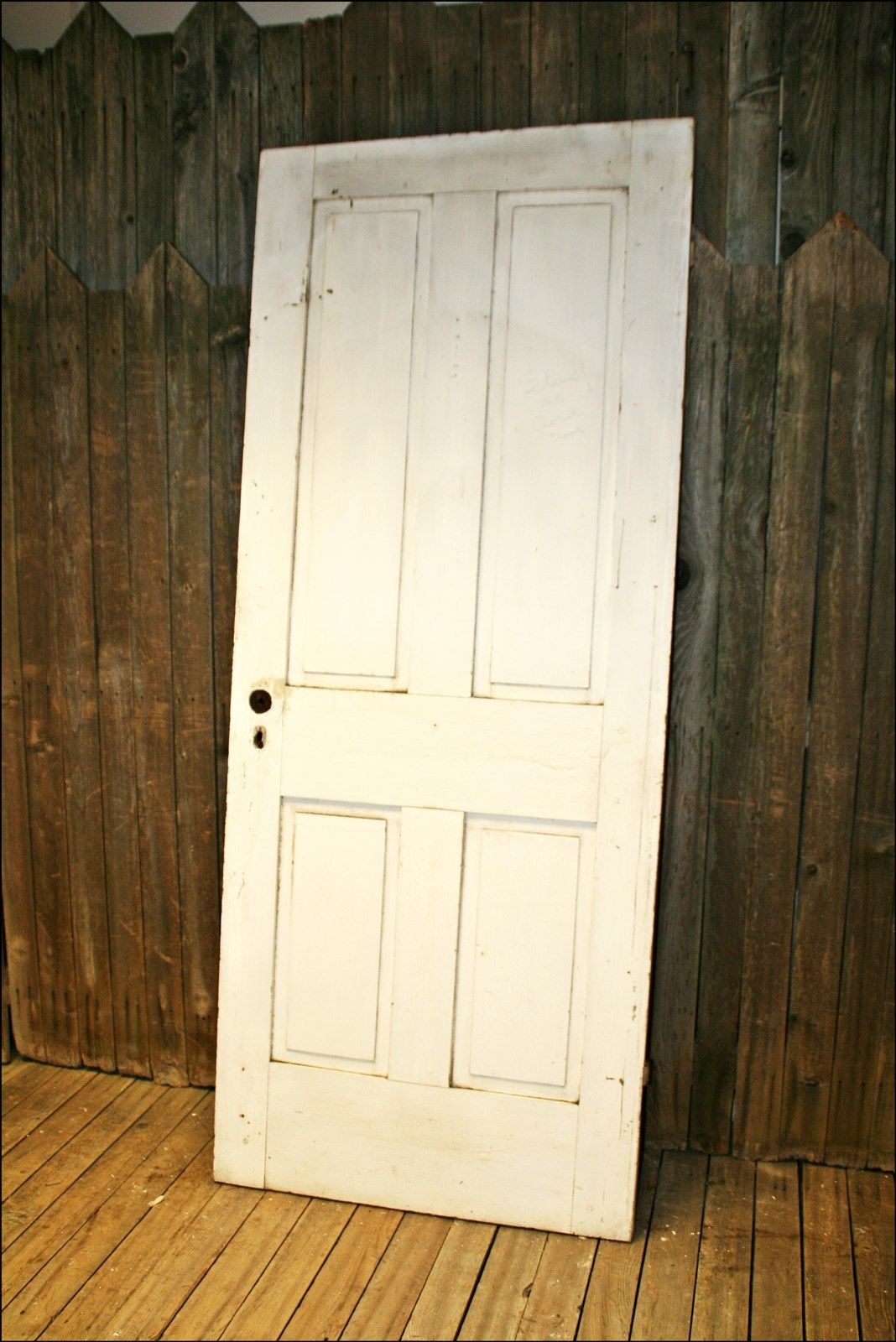 Vintage WOOD DOOR 4 paneled wooden antique shutter architectural salvage old #2