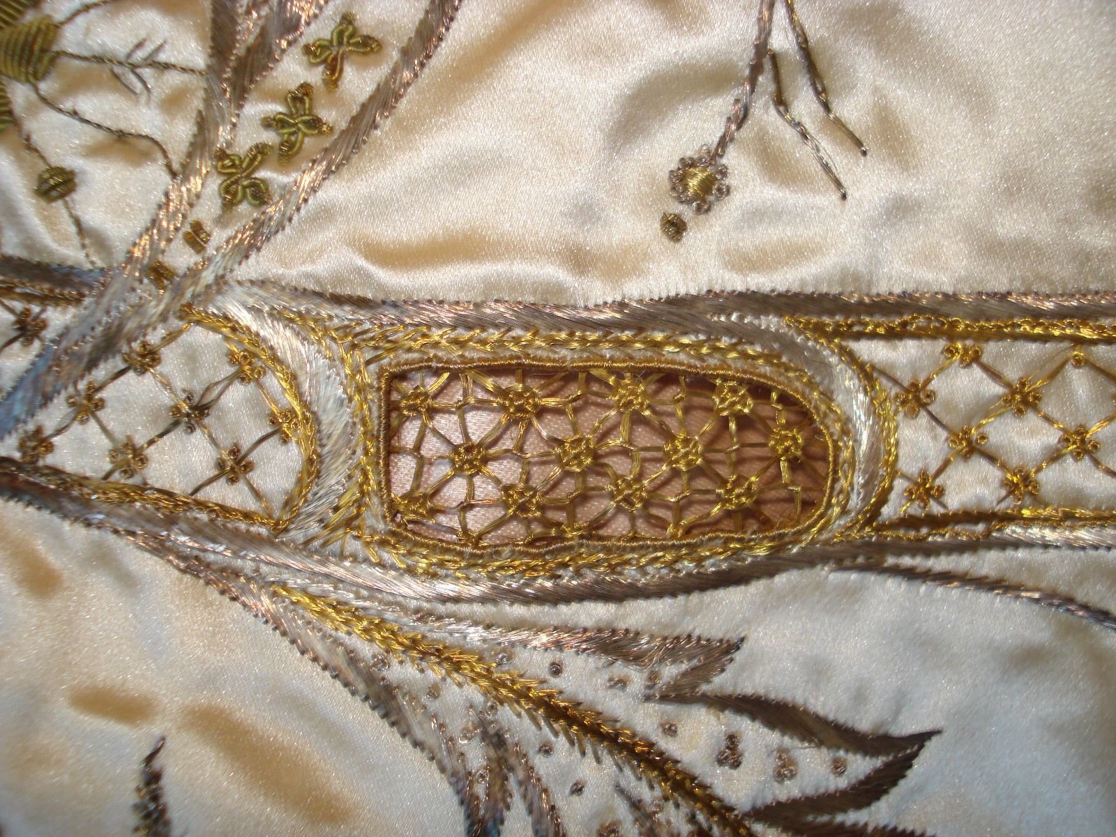 antique victorian french gold embroidered silk quilt duvet cover + cushion front