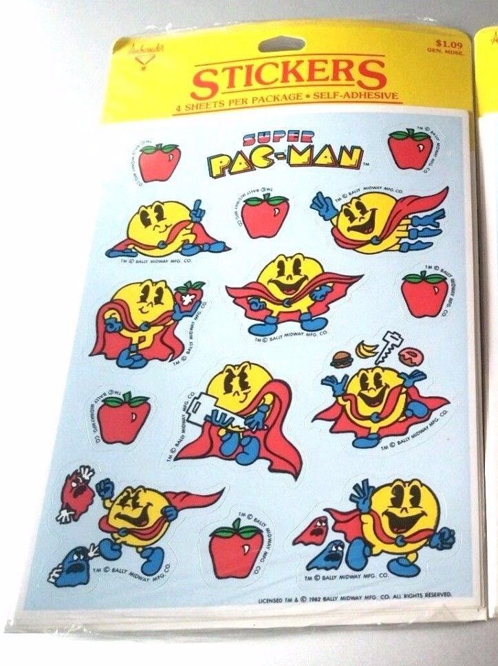 Vintage 1982 Official Super Pac-Man stickers Atari pack PacMan games 80s