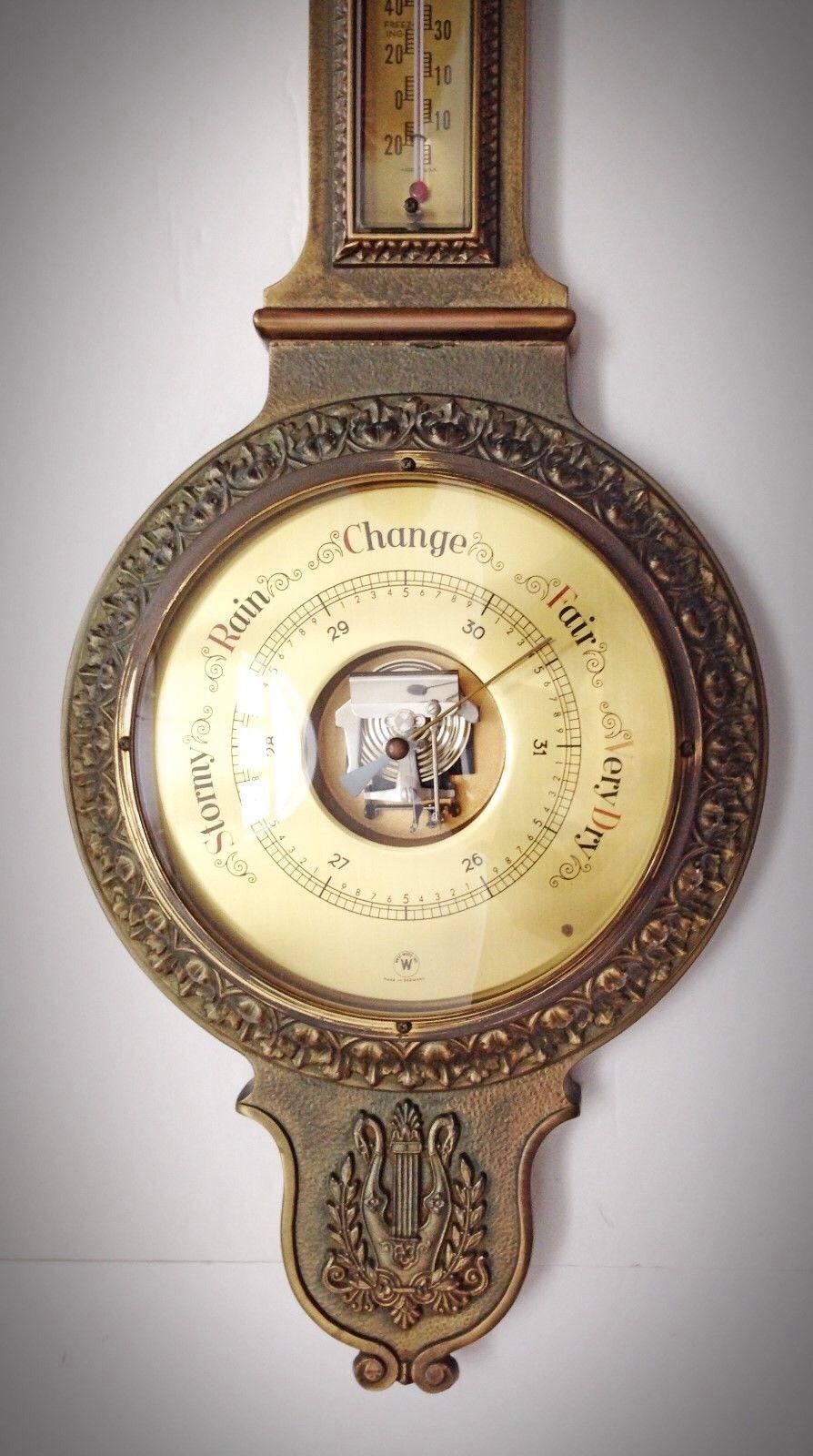 Antique/Vintage Bronze/Brass? Barometer / Thermometer - Made In Germany 1940s