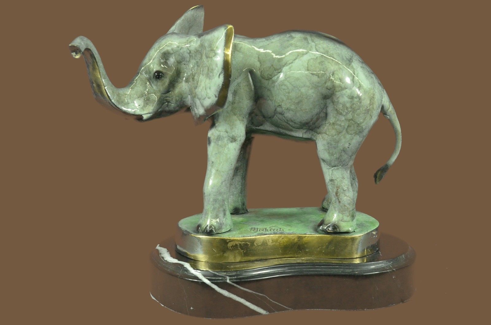 Bronze Sculpture Statue Bull Elephant Figurine Art Signed Hand Made Figurine BD