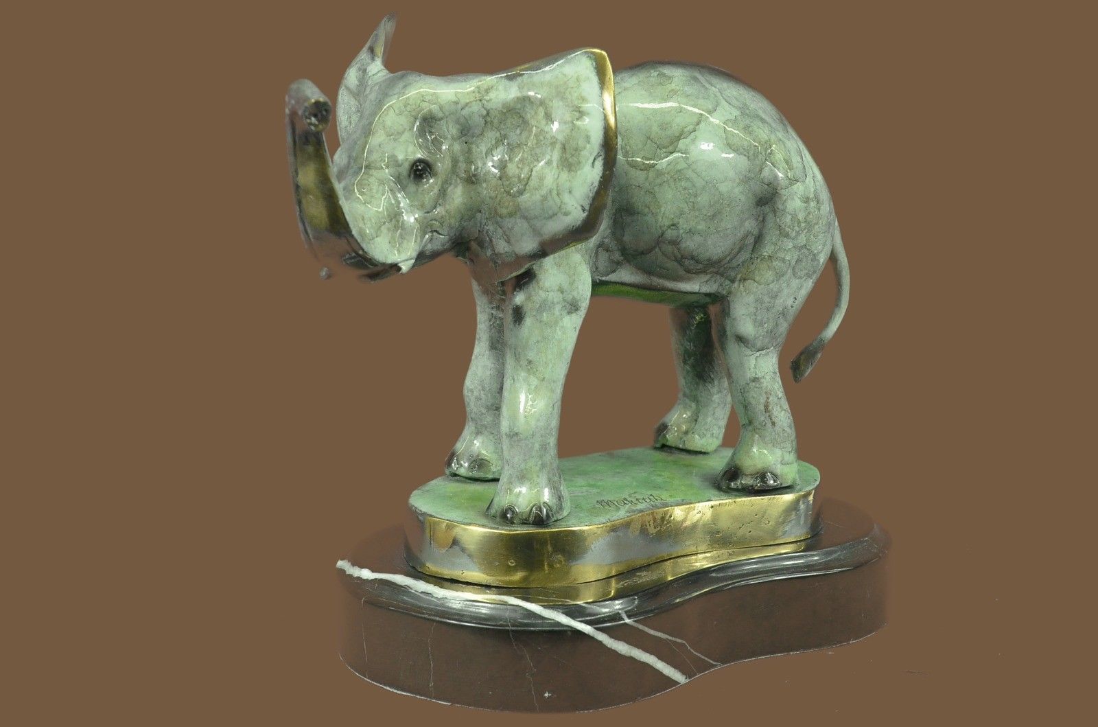 Bronze Sculpture Statue Bull Elephant Figurine Art Signed Hand Made Figurine BD