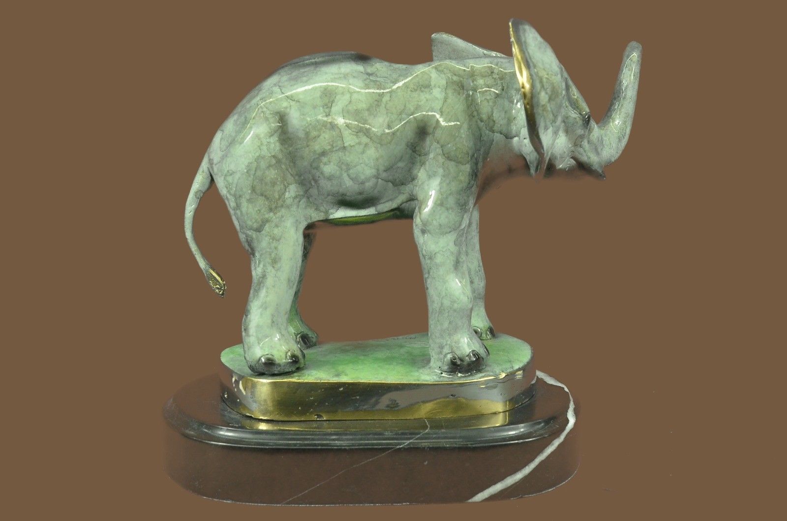 Bronze Sculpture Statue Bull Elephant Figurine Art Signed Hand Made Figurine BD